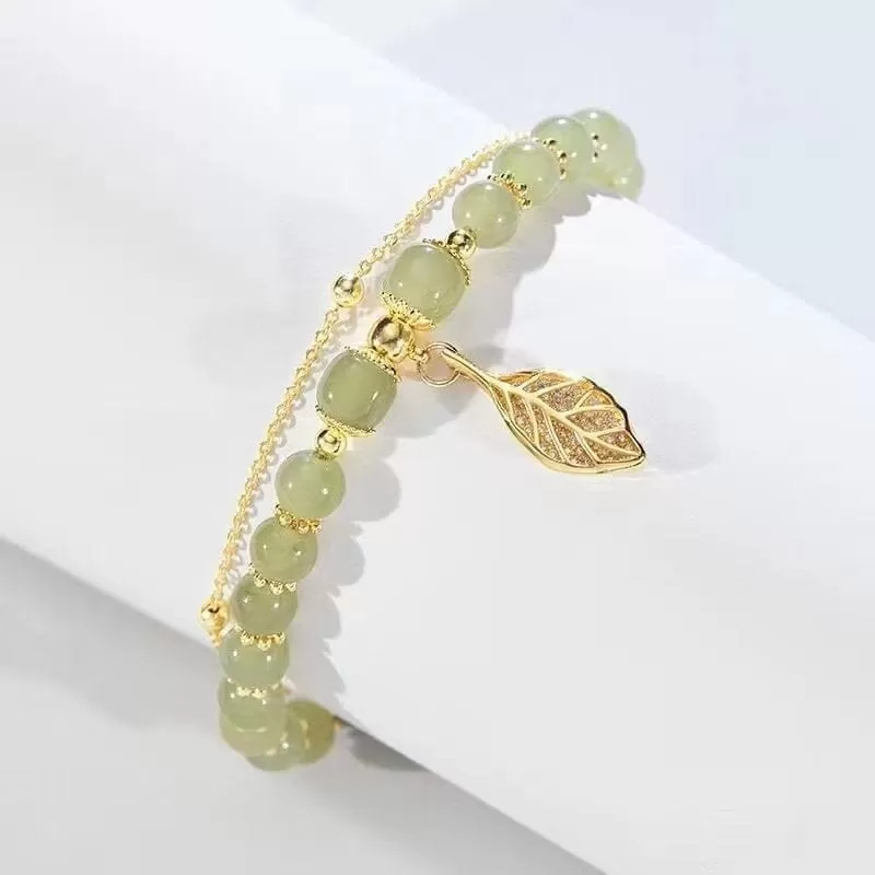 Hetian Jade Flowers and Leaf Bracelet