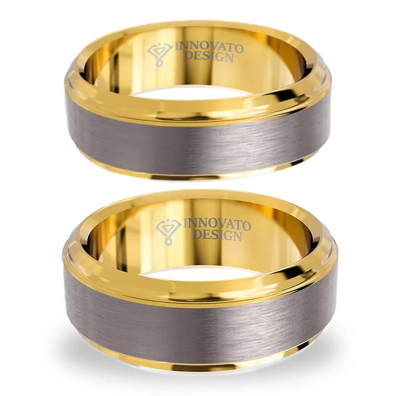 His & Her 6mm/8mm Matte Brushed Yellow Gold Plated Wedding Band Set