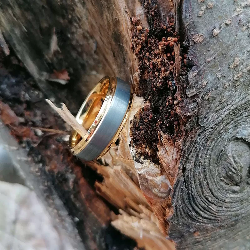 His & Her 6mm/8mm Matte Brushed Yellow Gold Plated Wedding Band Set