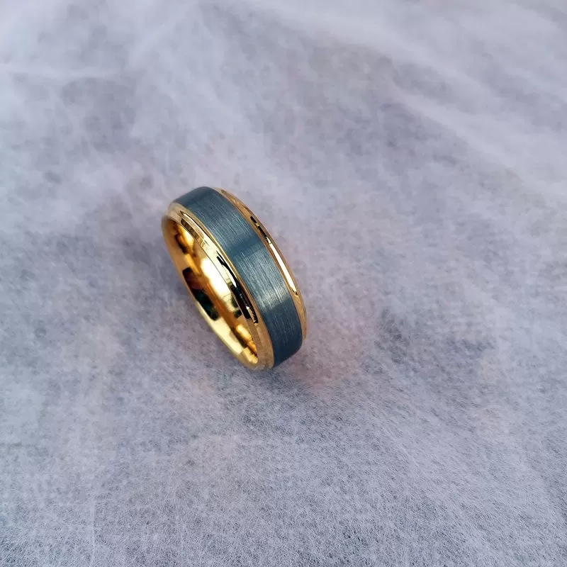 His & Her 6mm/8mm Matte Brushed Yellow Gold Plated Wedding Band Set