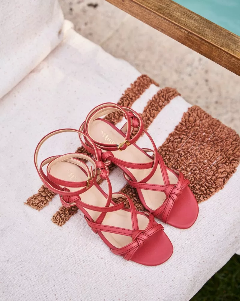 Hoya Strappy Wrap Vegan Apple Leather Heeled Sandals | Coral