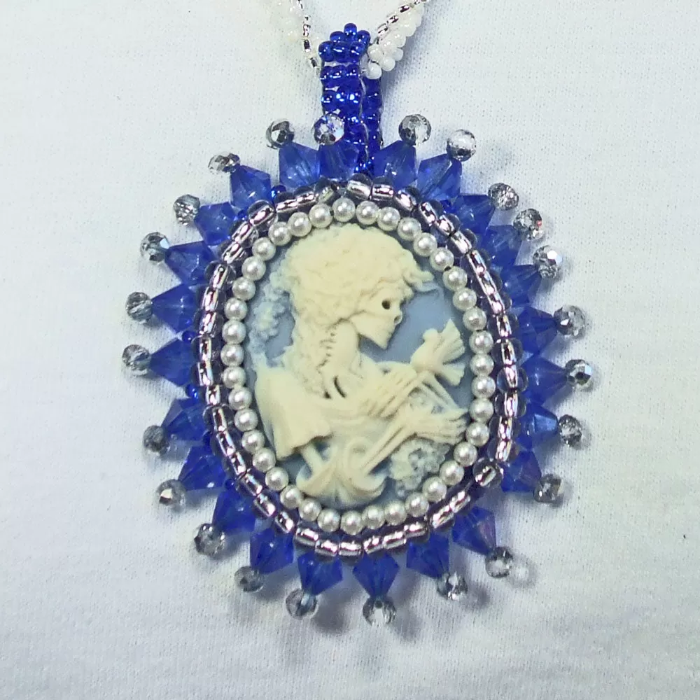 Idara, Skeleton Cameo Cabochon, Bead Embroidery Pendant, Necklace