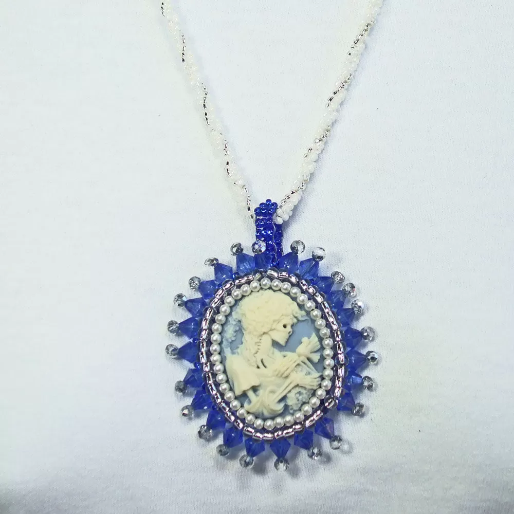 Idara, Skeleton Cameo Cabochon, Bead Embroidery Pendant, Necklace