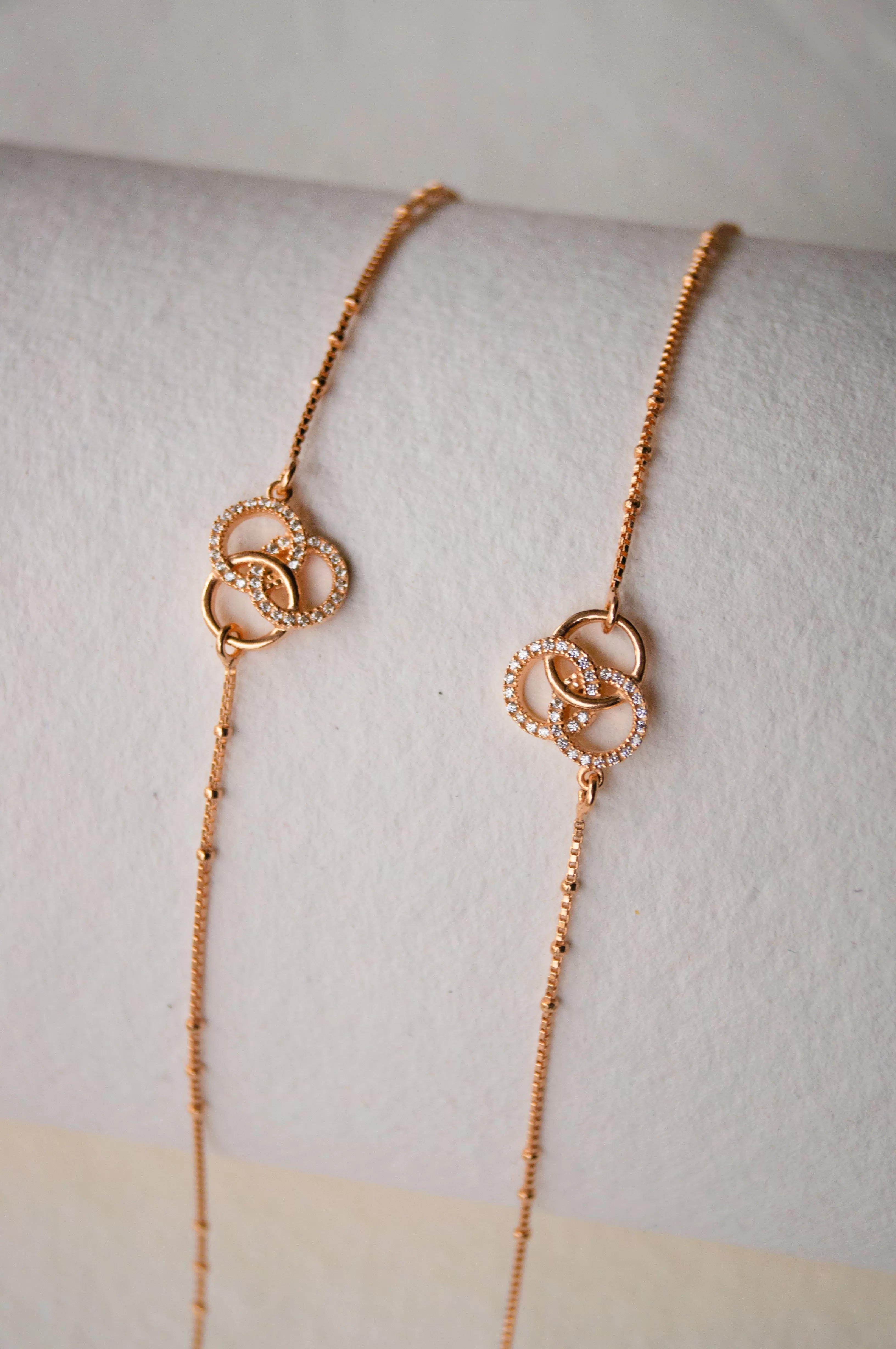 Interlinked Circle Rose Gold Plated Sterling Silver Anklets