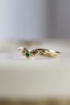 Ivy wedding band with lab emerald, matching ring for Ariadne