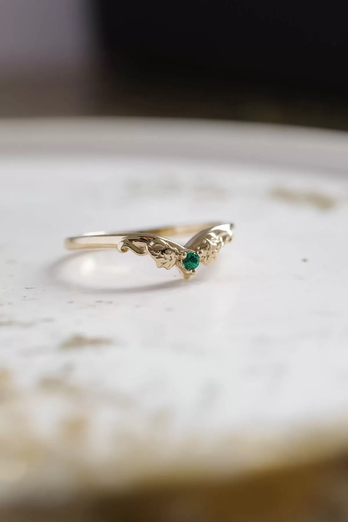 Ivy wedding band with lab emerald, matching ring for Ariadne