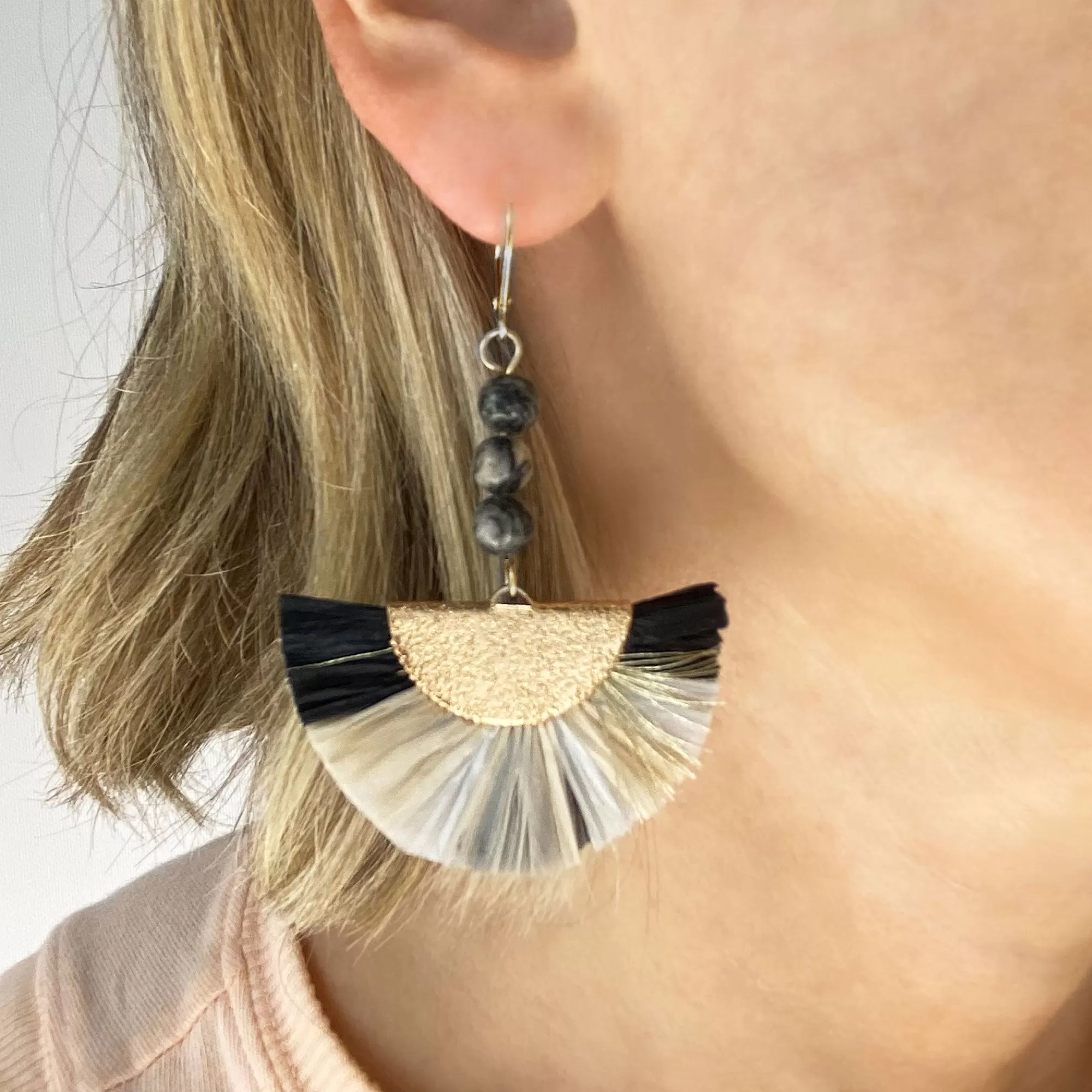 JADON raffia fan earrings