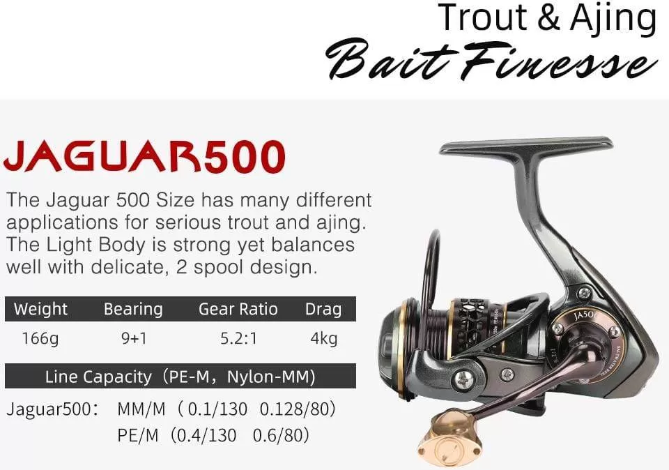 Jaguar 1000 2000 3000 9 1BB Fishing Spinning Reel Carp Saltwater Fishing Reel Spinning Metal Handle 2 Spool Reels Coil