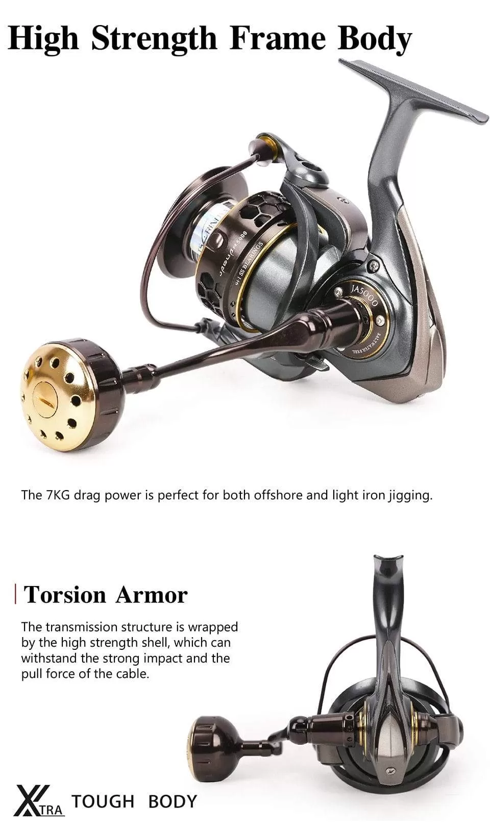 Jaguar 1000 2000 3000 9 1BB Fishing Spinning Reel Carp Saltwater Fishing Reel Spinning Metal Handle 2 Spool Reels Coil