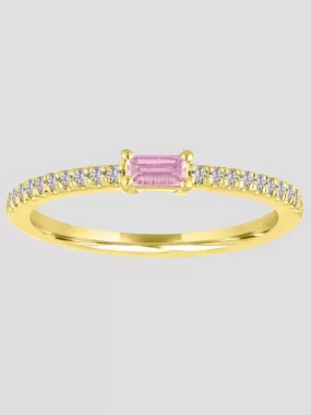 Julia Baguette Birthstone Ring - Yellow Gold & Pink