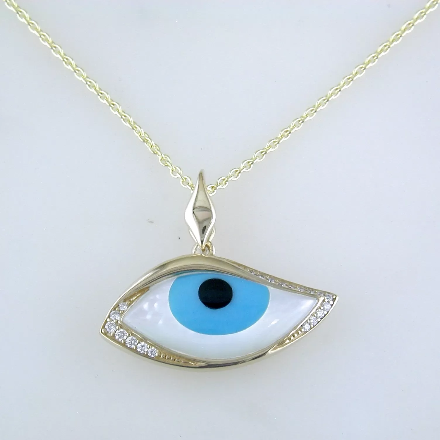 Kabana Kalo Mati 14K Yellow Gold Blue Evil Eye Diamond Pendant with Turquoise Inlay GPCF485OXTMW No Chain