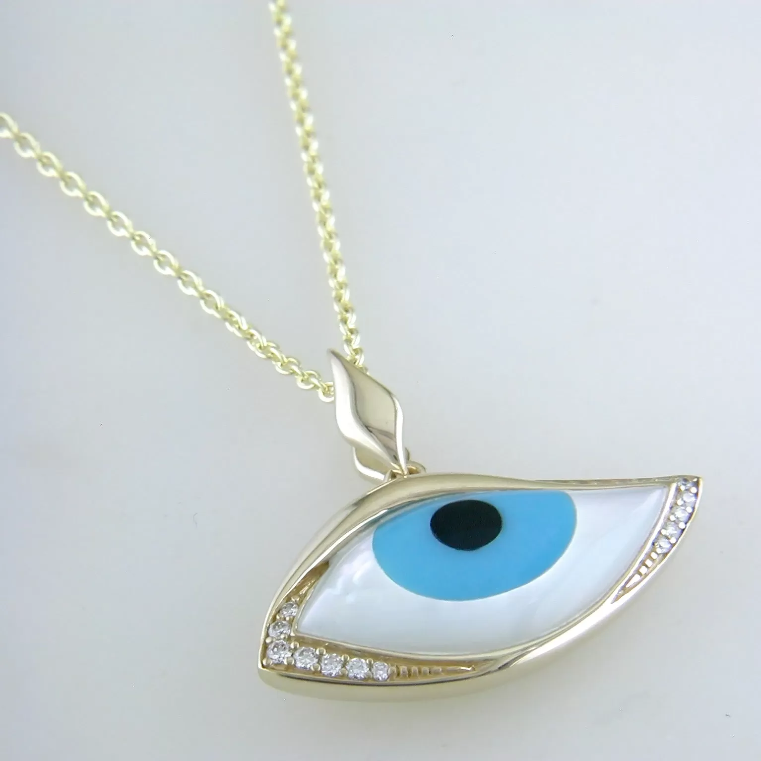 Kabana Kalo Mati 14K Yellow Gold Blue Evil Eye Diamond Pendant with Turquoise Inlay GPCF485OXTMW No Chain