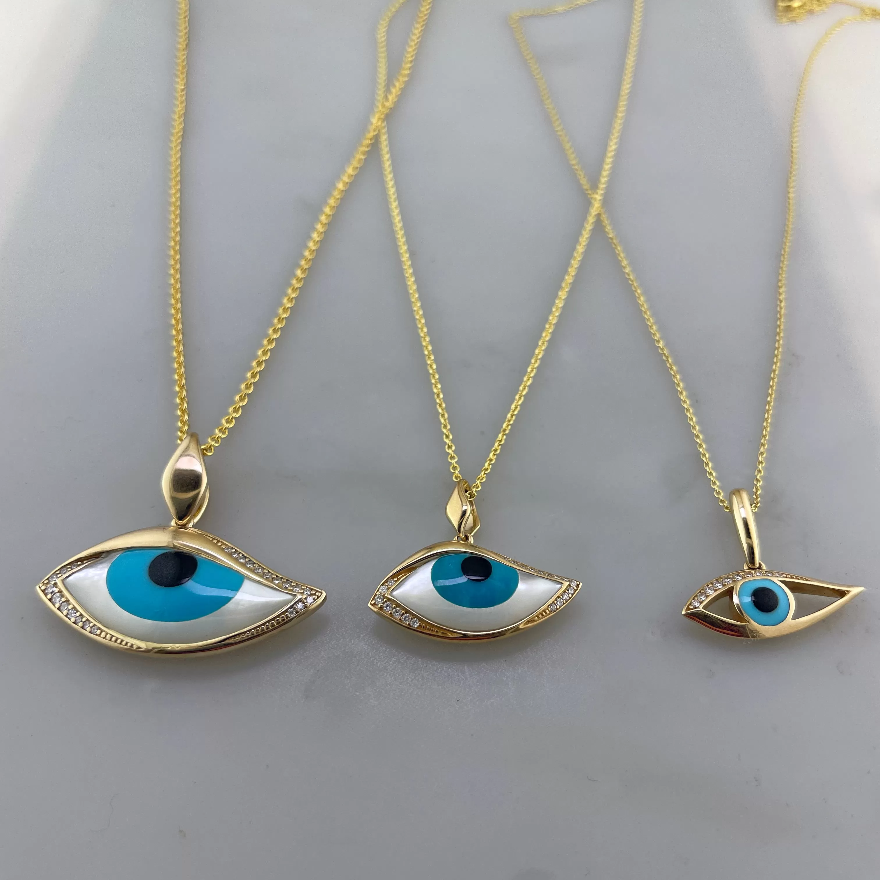 Kabana Kalo Mati 14K Yellow Gold Blue Evil Eye Diamond Pendant with Turquoise Inlay GPCF485OXTMW No Chain