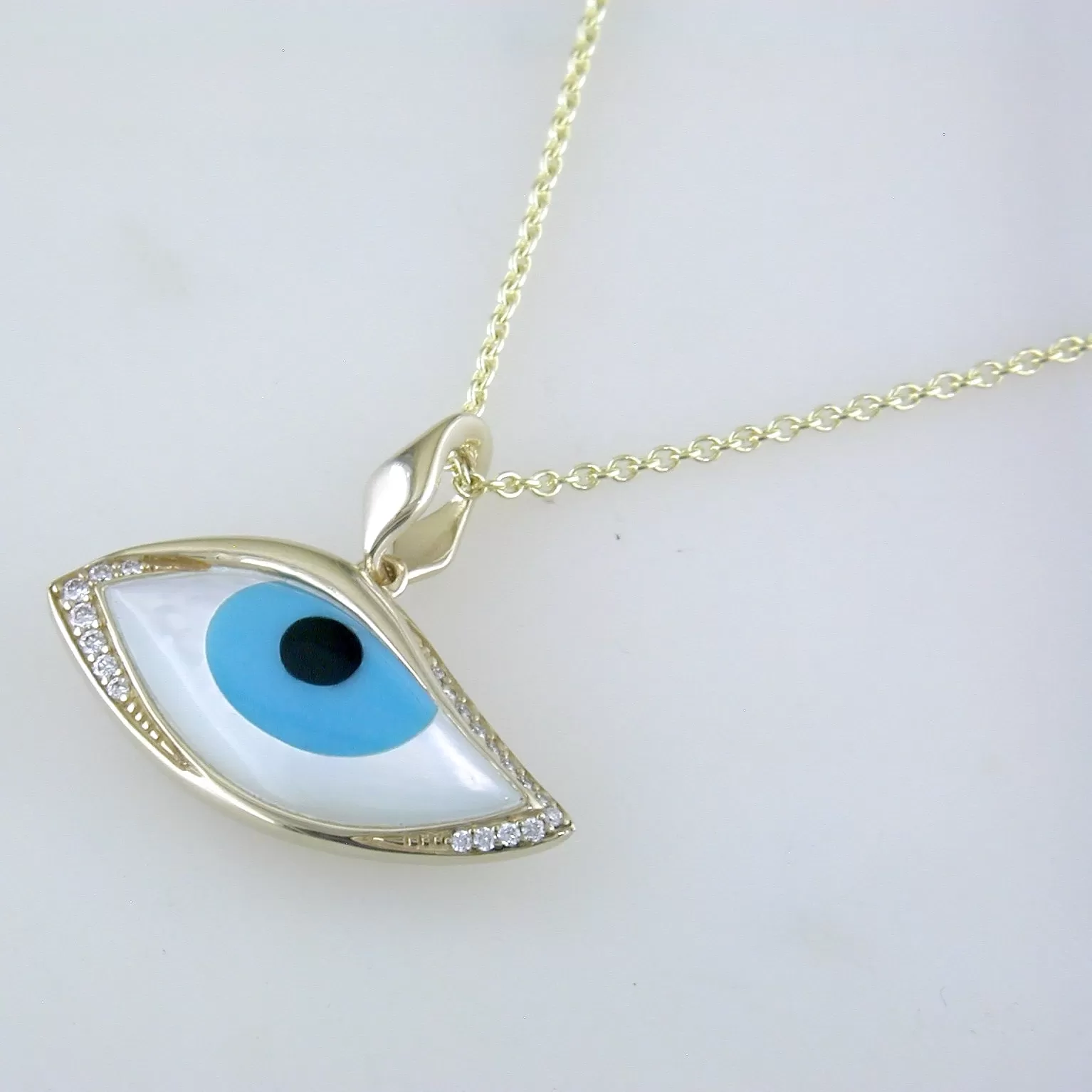 Kabana Kalo Mati 14K Yellow Gold Blue Evil Eye Diamond Pendant with Turquoise Inlay GPCF485OXTMW No Chain