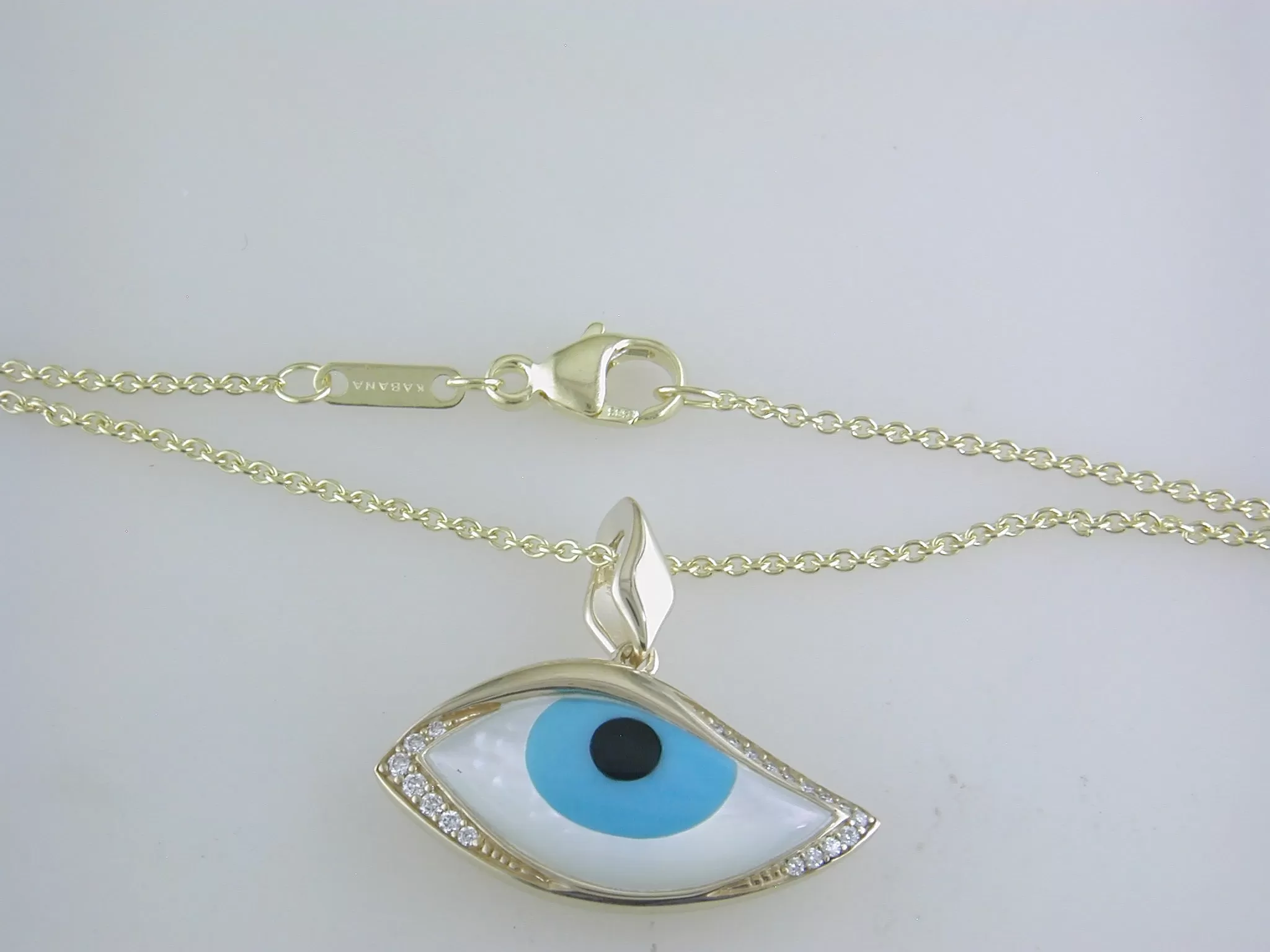 Kabana Kalo Mati 14K Yellow Gold Blue Evil Eye Diamond Pendant with Turquoise Inlay GPCF485OXTMW No Chain