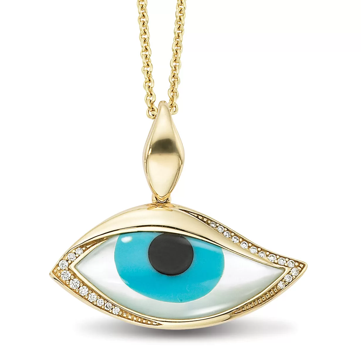 Kabana Kalo Mati 14K Yellow Gold Blue Evil Eye Diamond Pendant with Turquoise Inlay GPCF485OXTMW No Chain