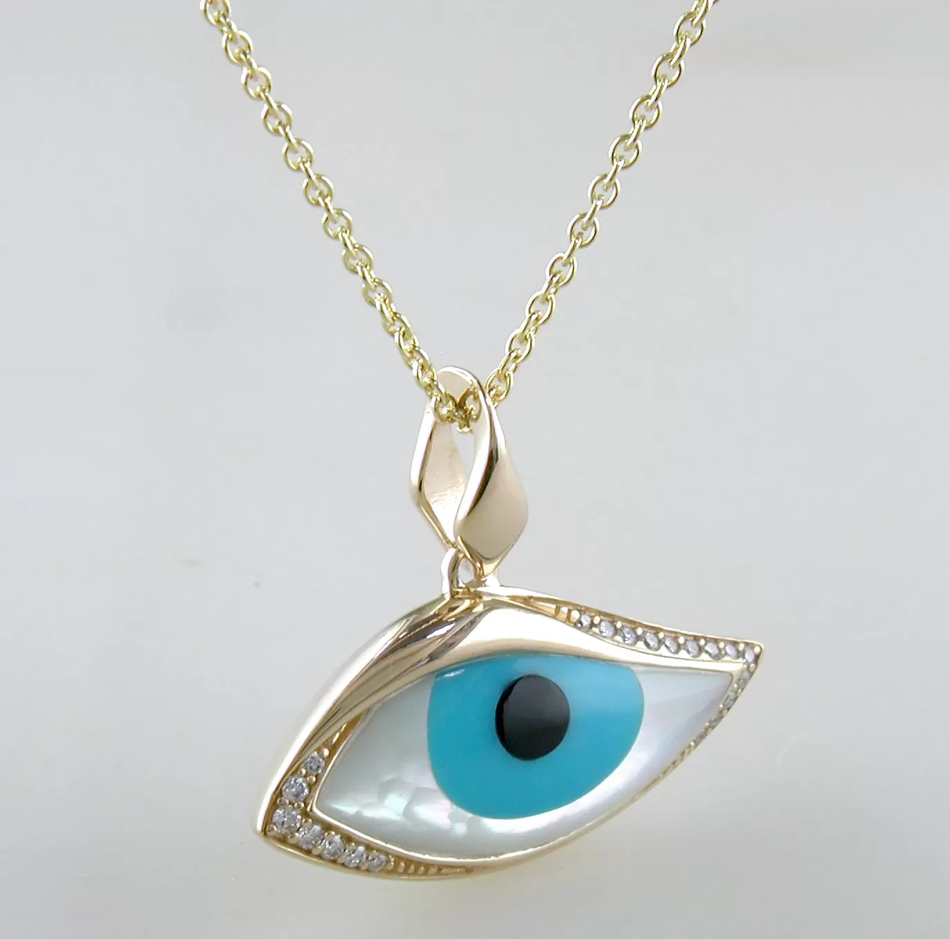 Kabana Kalo Mati 14K Yellow Gold Blue Evil Eye Diamond Pendant with Turquoise Inlay GPCF485OXTMW No Chain