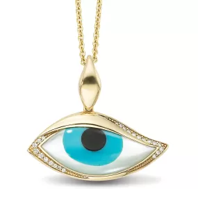 Kabana Kalo Mati 14K Yellow Gold Blue Evil Eye Diamond Pendant with Turquoise Inlay GPCF485OXTMW No Chain