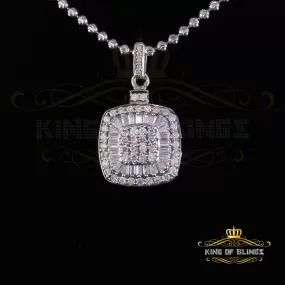 King Of Bling's 925 Sterling White Silver 1.50ct Moissanite Baguette & Round Pendant for Women.