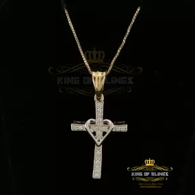 King Of Bling's King Of Bling's Yellow 925 Silver Cross and Heart Pendant with 0.22ct Cubic Zirconia