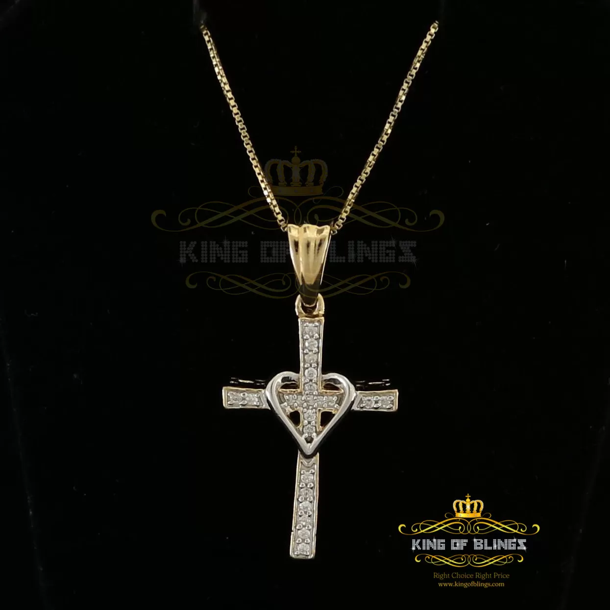 King Of Bling's King Of Bling's Yellow 925 Silver Cross and Heart Pendant with 0.22ct Cubic Zirconia