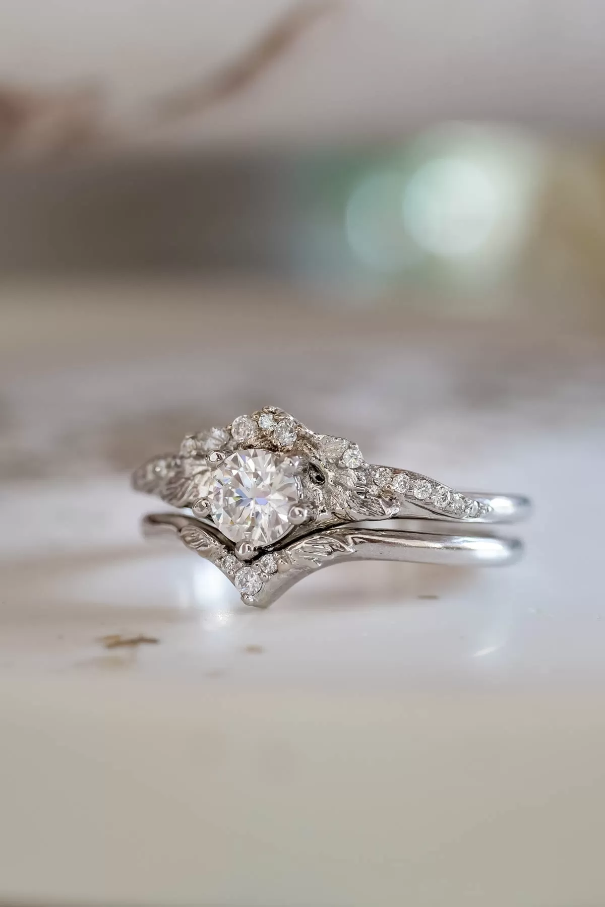 Lab grown diamond platinum engagement ring set / Amelia