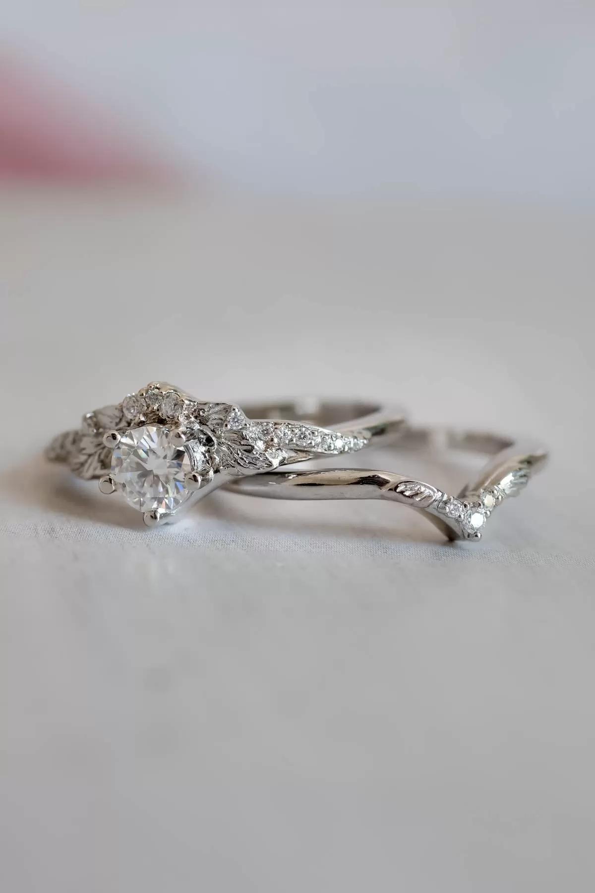 Lab grown diamond platinum engagement ring set / Amelia