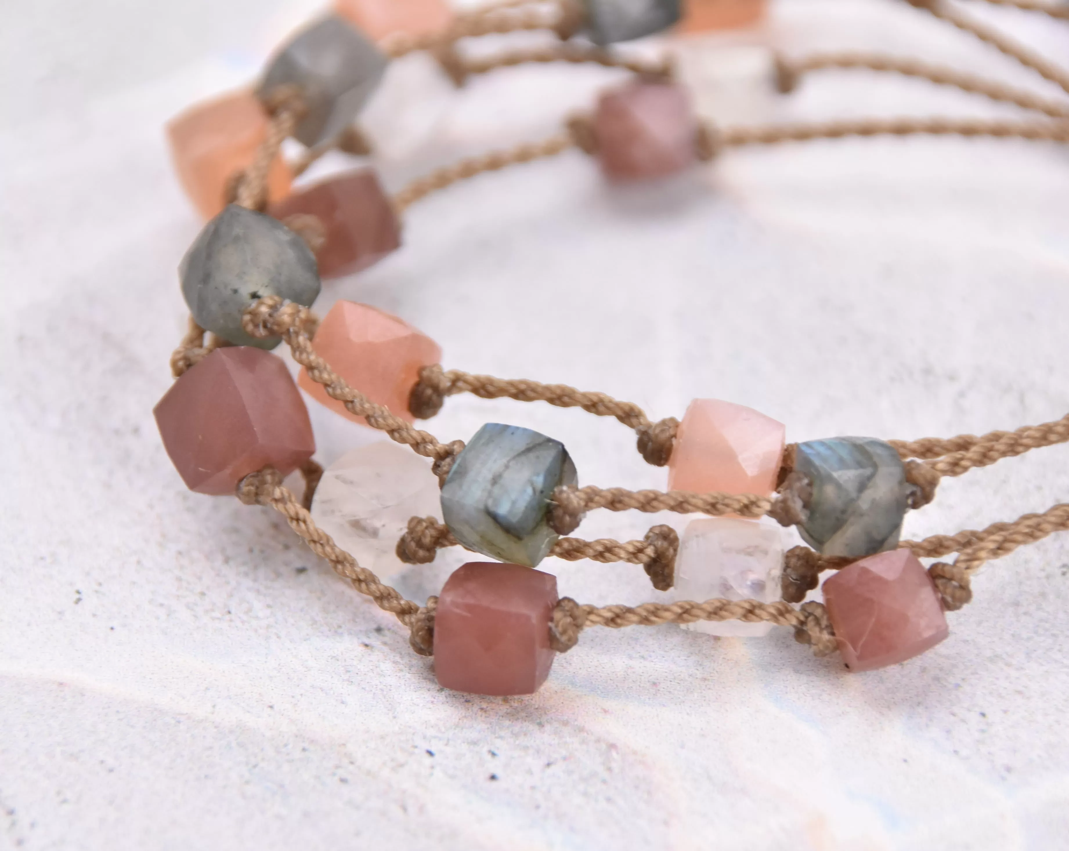 Labradorite & Moonstone Cubes Bracelets