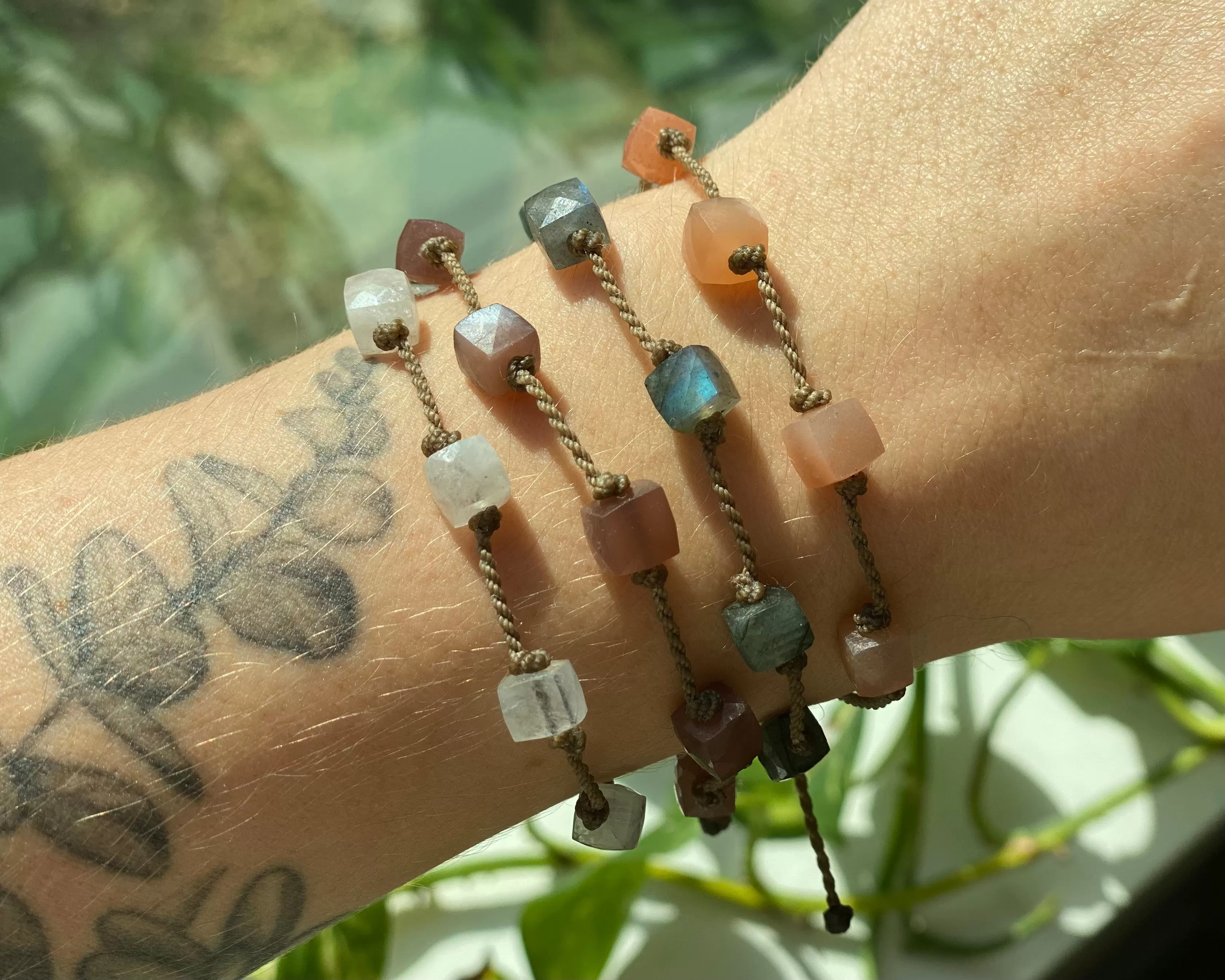 Labradorite & Moonstone Cubes Bracelets