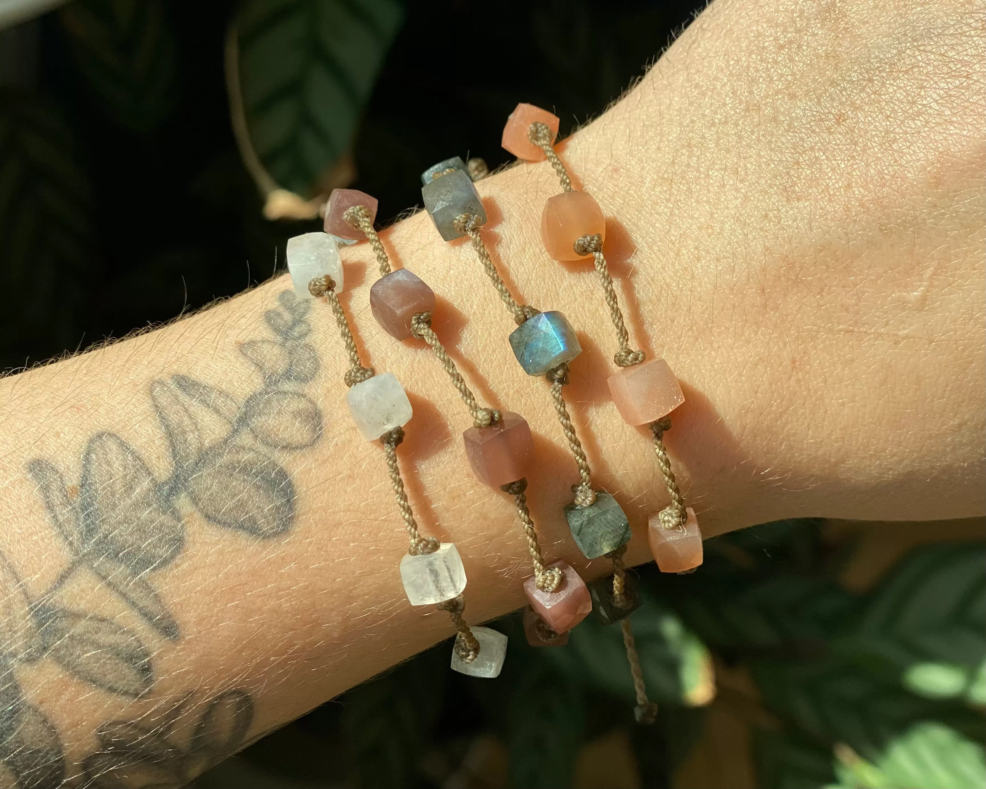 Labradorite & Moonstone Cubes Bracelets