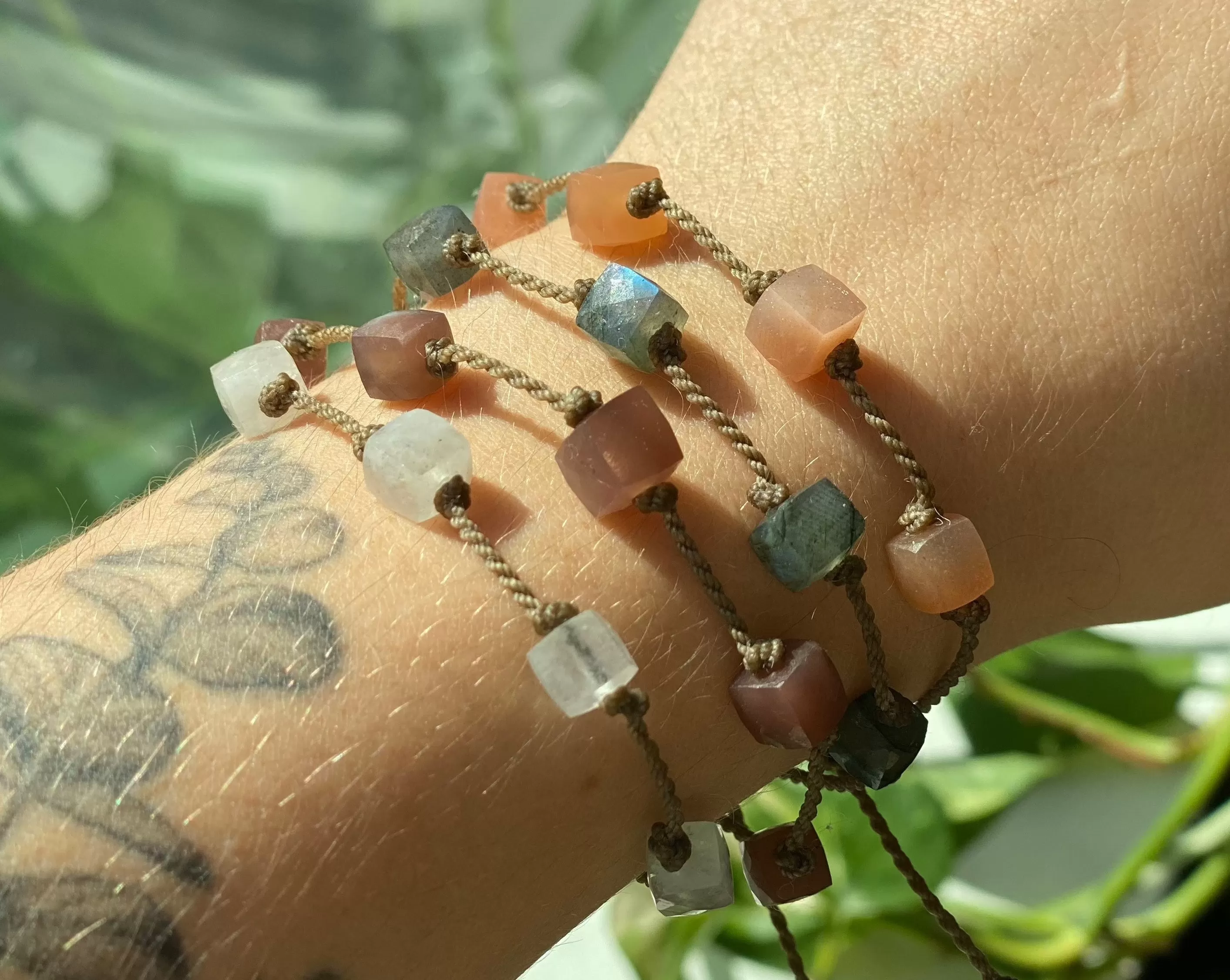 Labradorite & Moonstone Cubes Bracelets