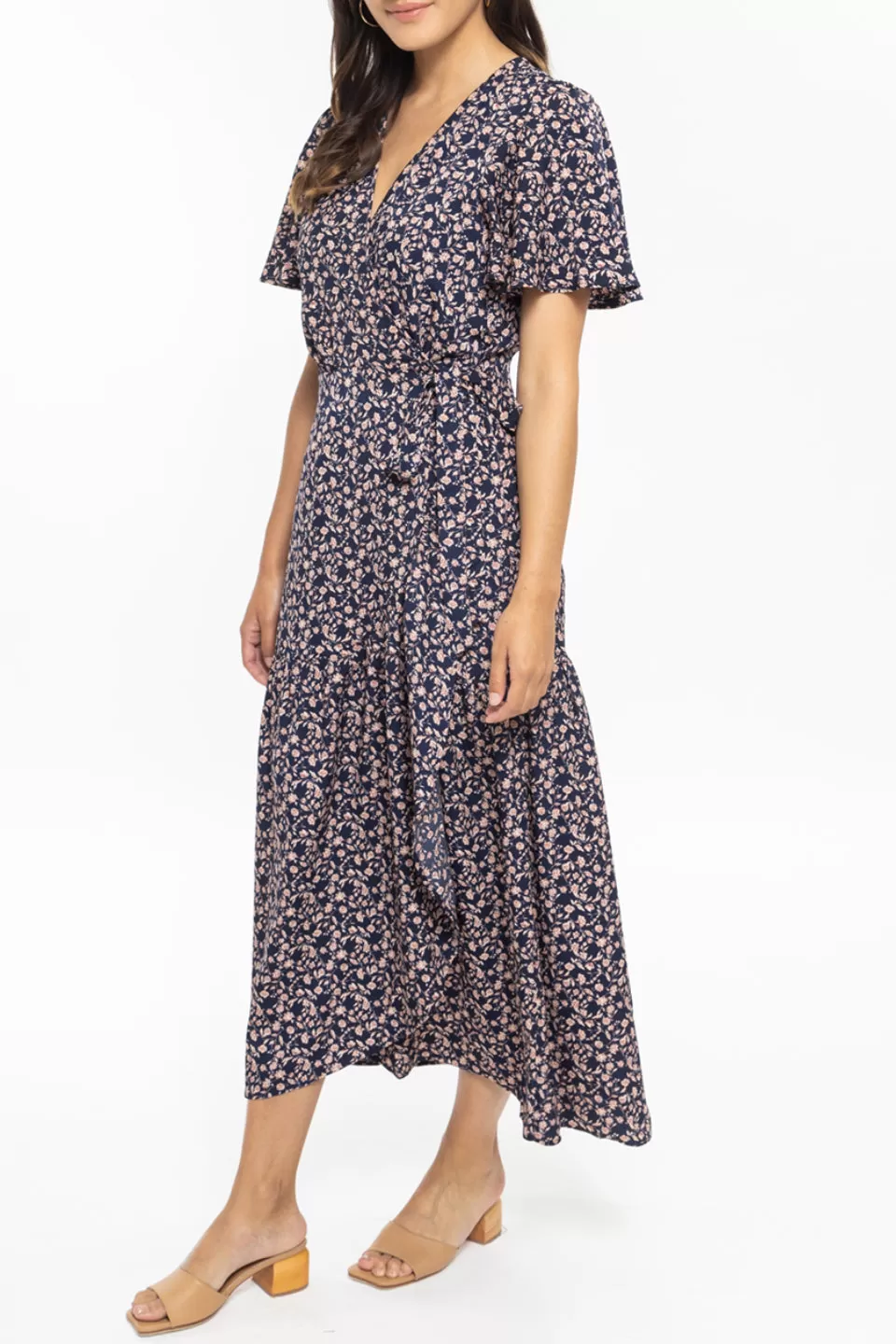 Leah SS Navy Trelice Wrap Midi Dress