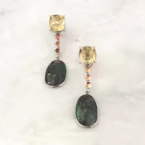 Lemon Quartz Stud with Citrine & Emerald Twinset Earrings