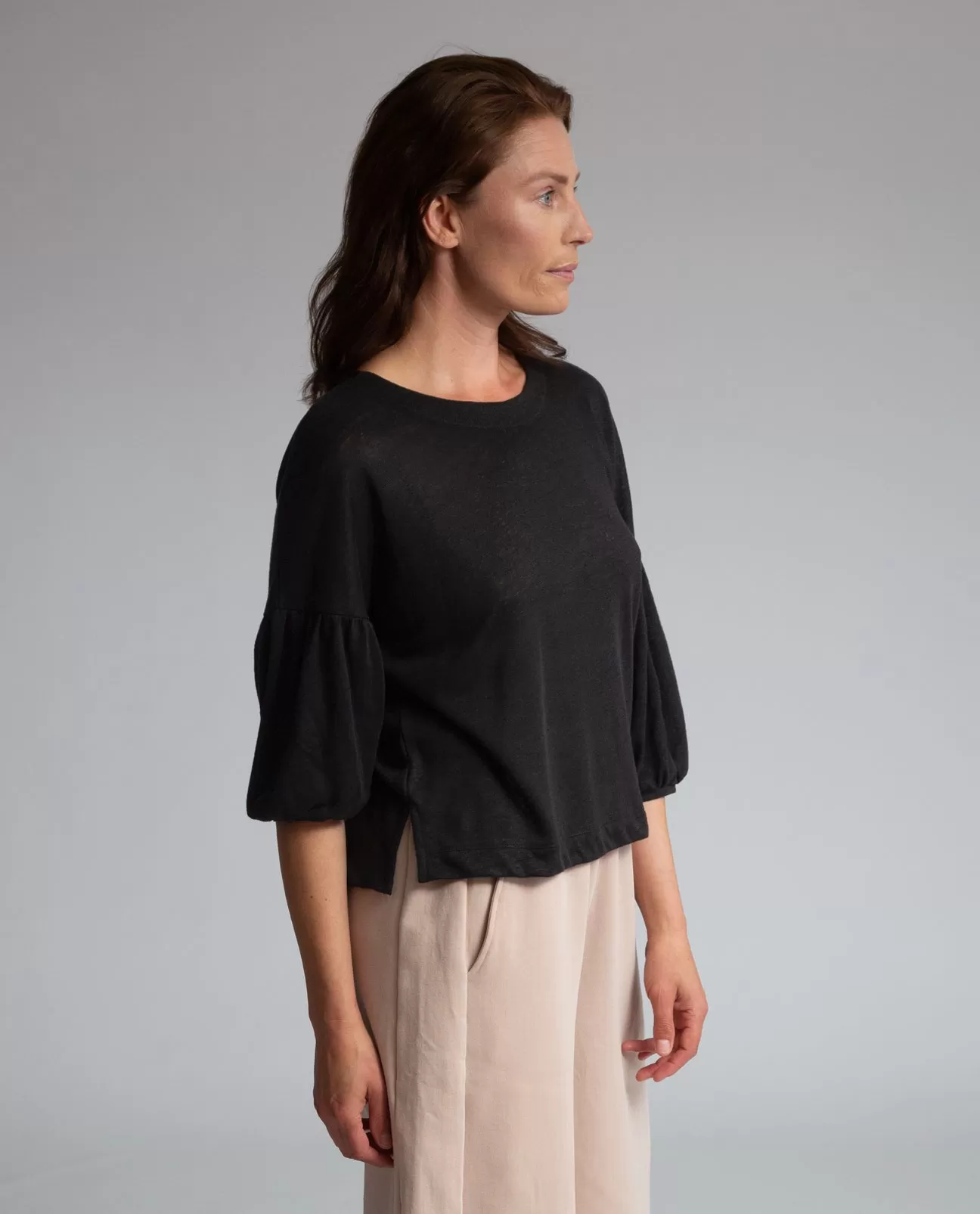 Livia Linen Jersey Top in Black