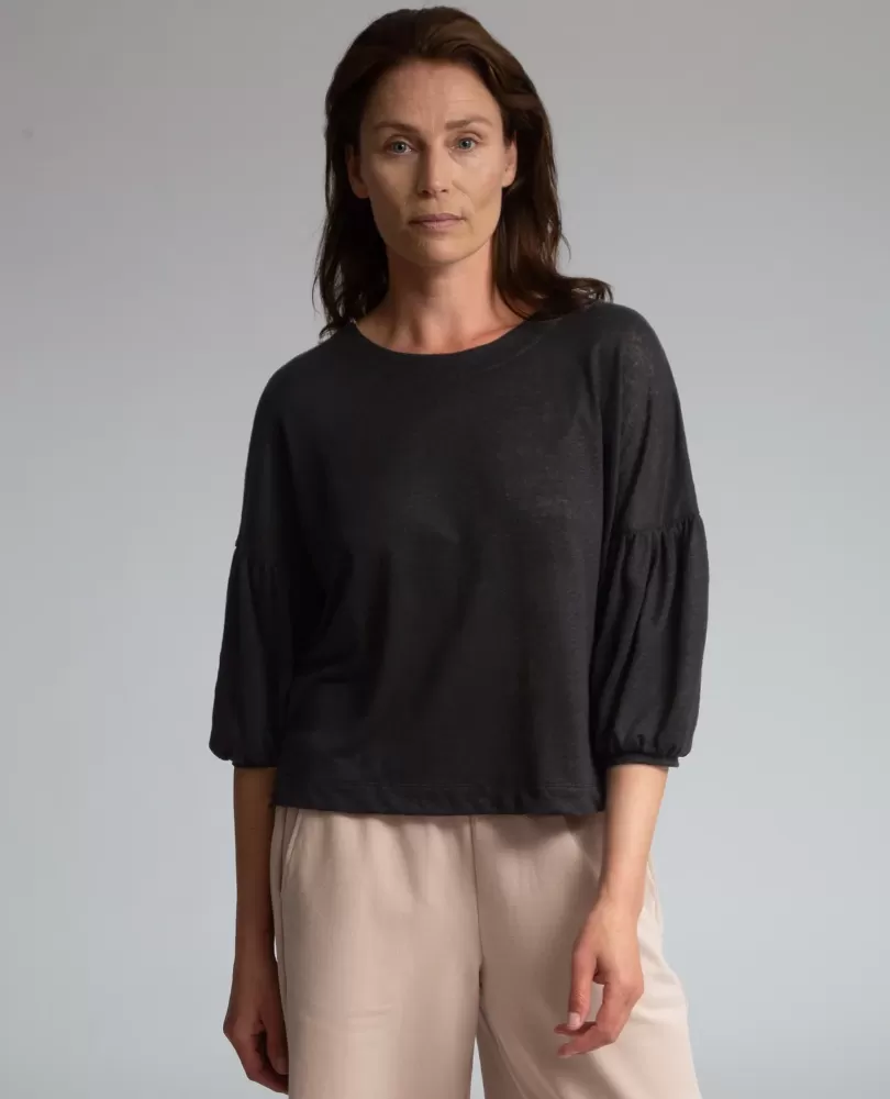 Livia Linen Jersey Top in Black