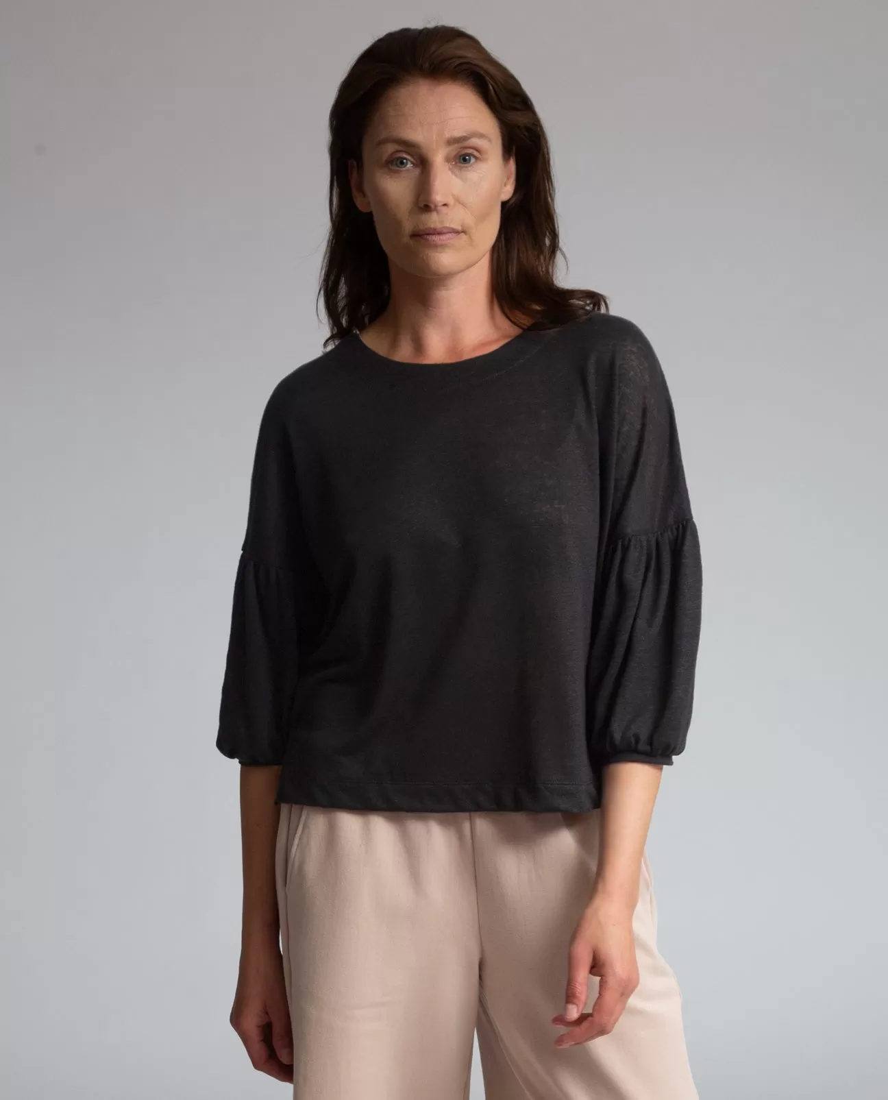 Livia Linen Jersey Top in Black