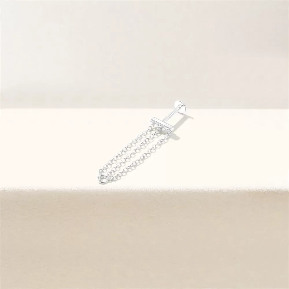 Long Chain Delicate Flat Back Stud Earrings