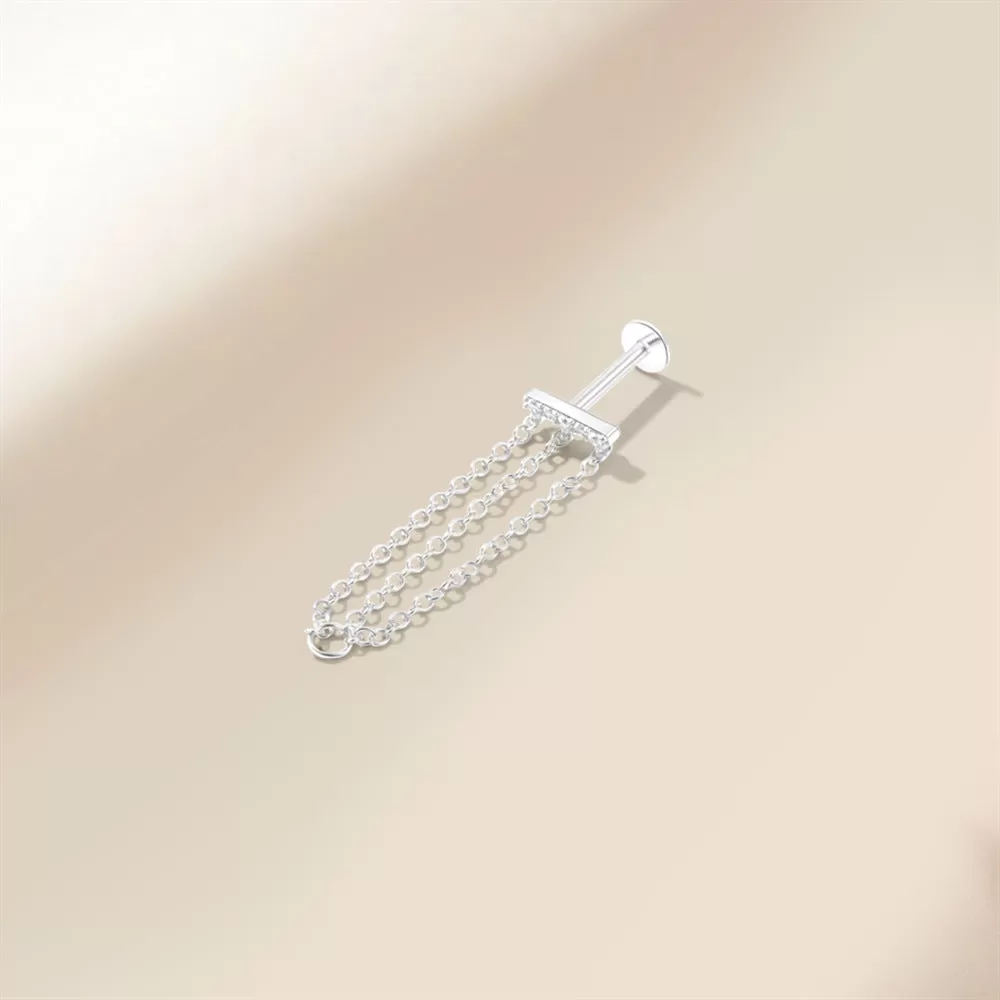 Long Chain Delicate Flat Back Stud Earrings