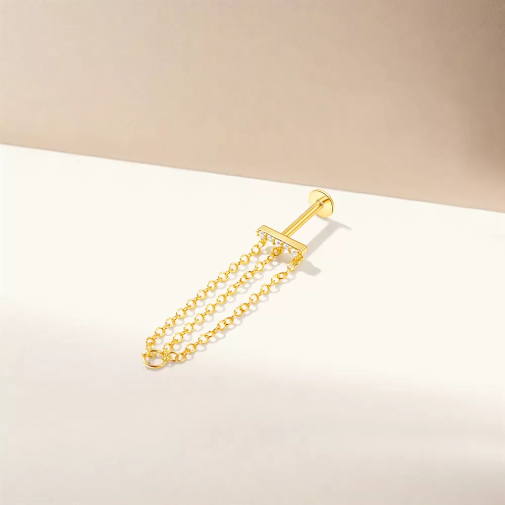 Long Chain Delicate Flat Back Stud Earrings