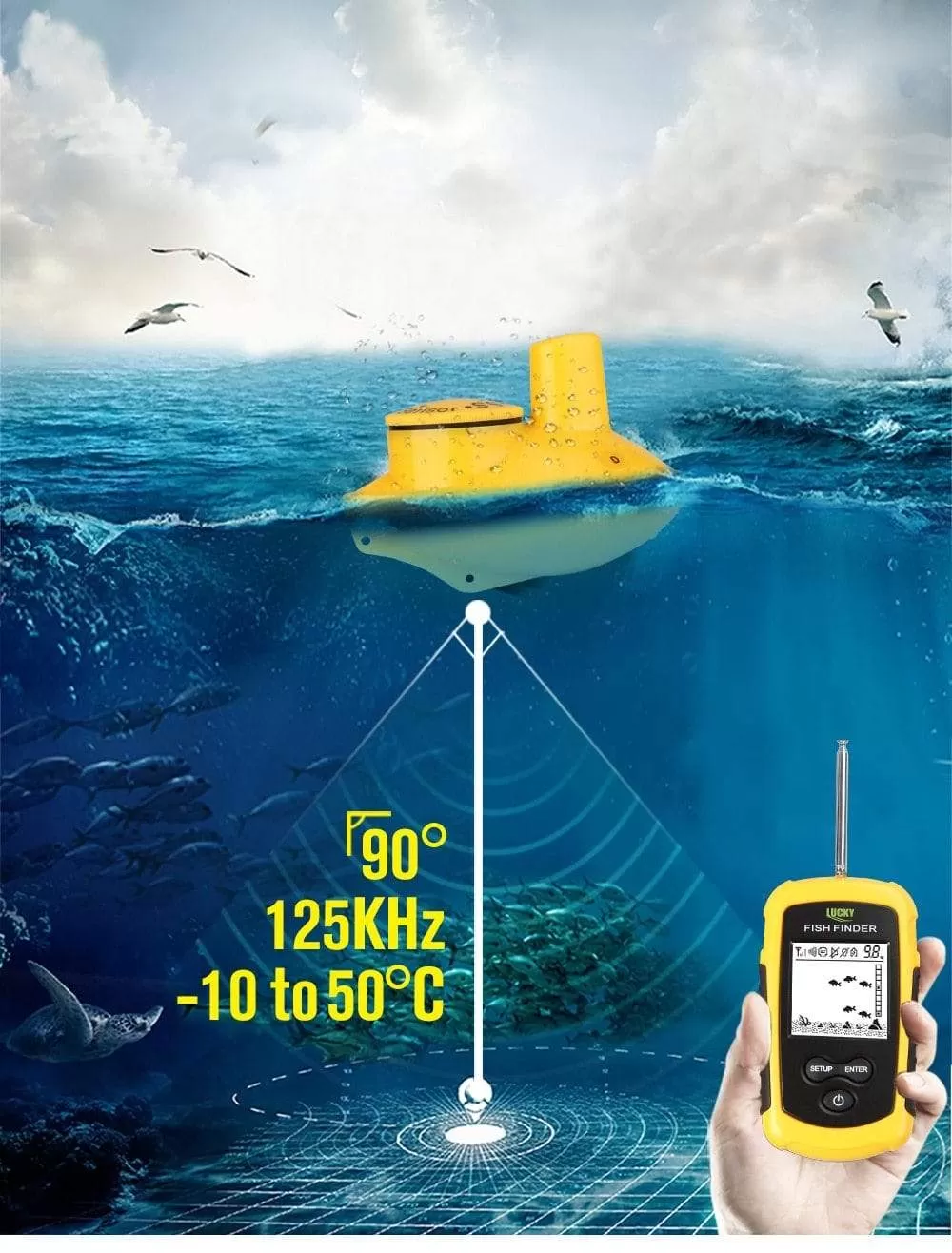 LUCKY FF1108-1 Portable Fish Finder Ice Fishing Sonar Sounder Alarm Transducer Fishfinder 0.7-100m Fishing Echo Sounder