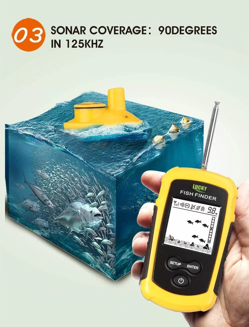 LUCKY FF1108-1 Portable Fish Finder Ice Fishing Sonar Sounder Alarm Transducer Fishfinder 0.7-100m Fishing Echo Sounder