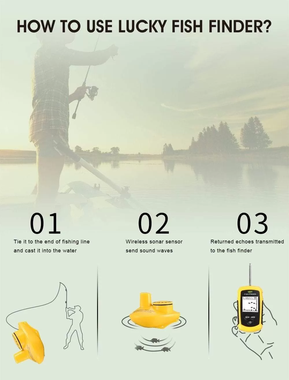 LUCKY FF1108-1 Portable Fish Finder Ice Fishing Sonar Sounder Alarm Transducer Fishfinder 0.7-100m Fishing Echo Sounder