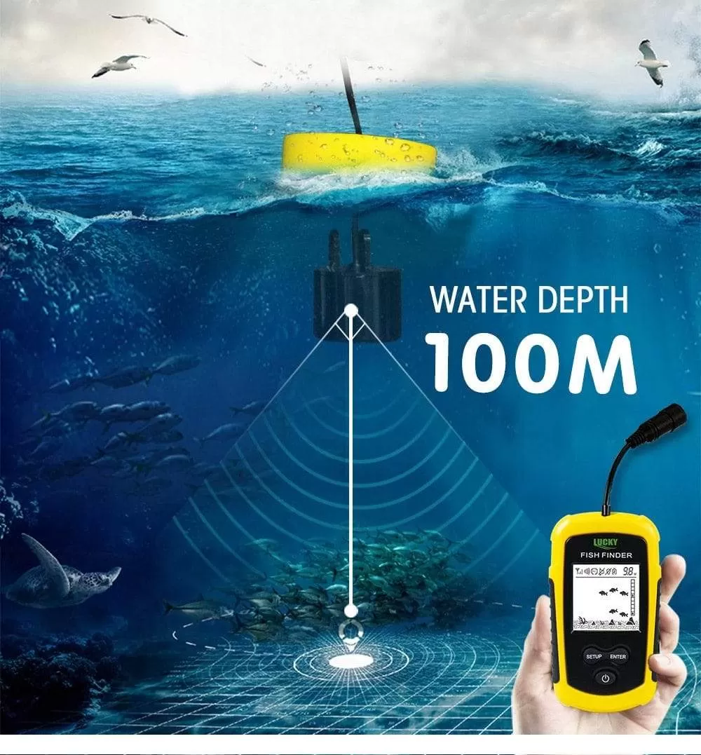 LUCKY FF1108-1 Portable Fish Finder Ice Fishing Sonar Sounder Alarm Transducer Fishfinder 0.7-100m Fishing Echo Sounder