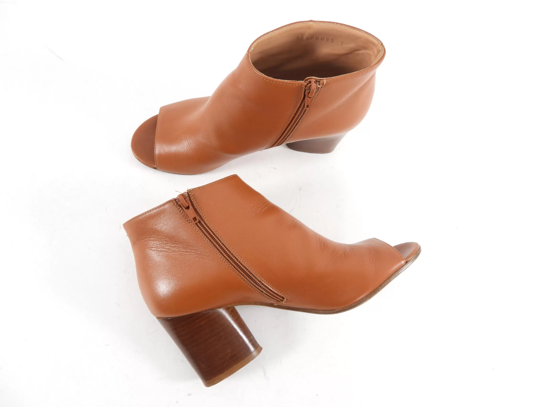 Maison Margiela Tan Brown Peep Toe Leather Booties - 37