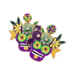 Mardi Gras The Day Of Death Skull Beaded Sequin Earrings