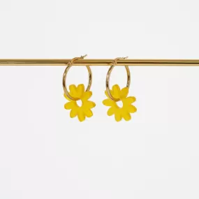 Marguerite Daisy Hoop Earrings in Frosted Amber