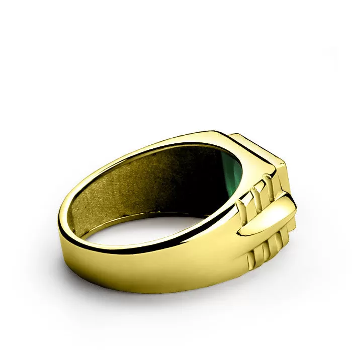 Men's Emerald Ring with Natural Diamonds in 14k Yellow Gold, Men's Statement Ring