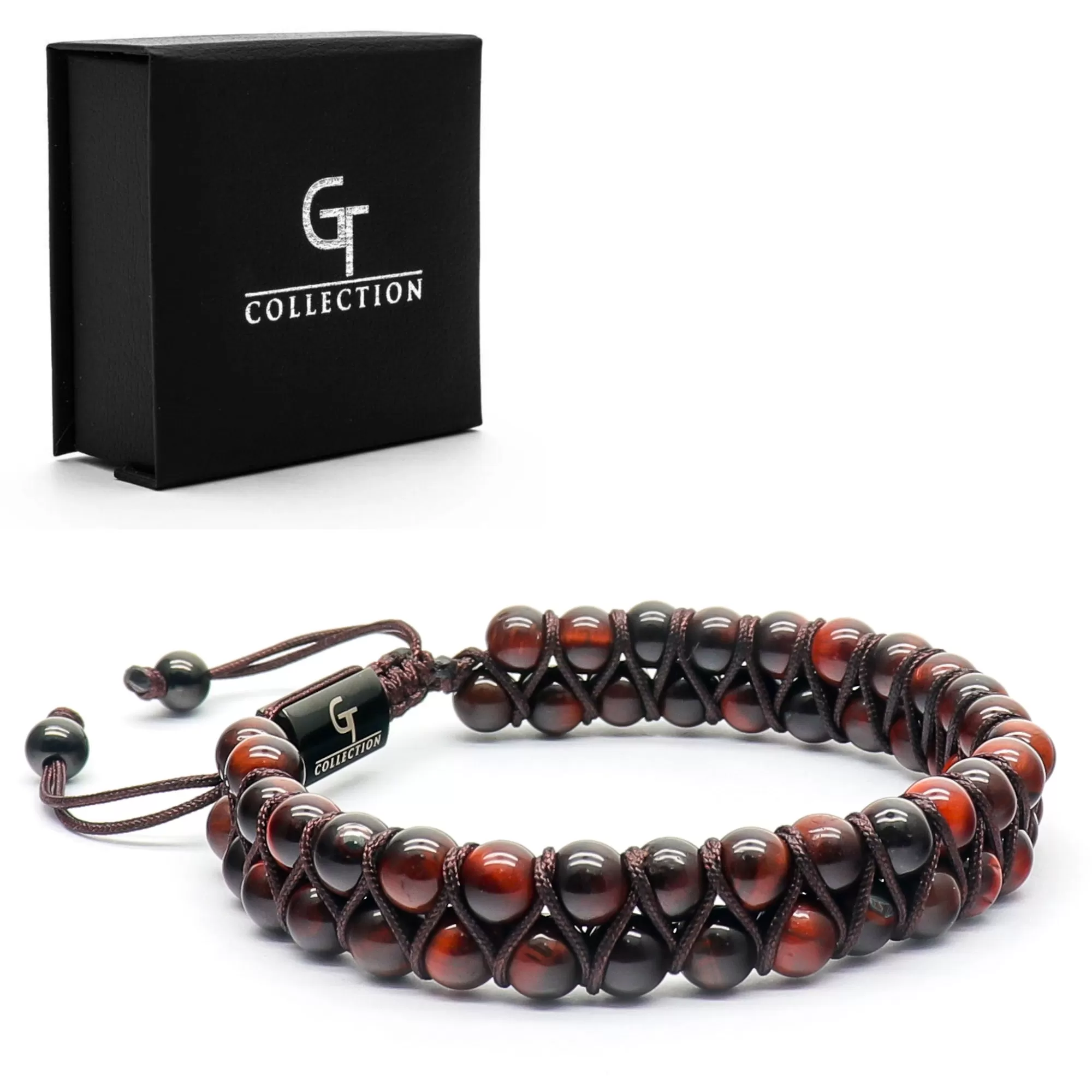 Men's RED TIGER EYE Double Bead Bracelet - One Size Fits All