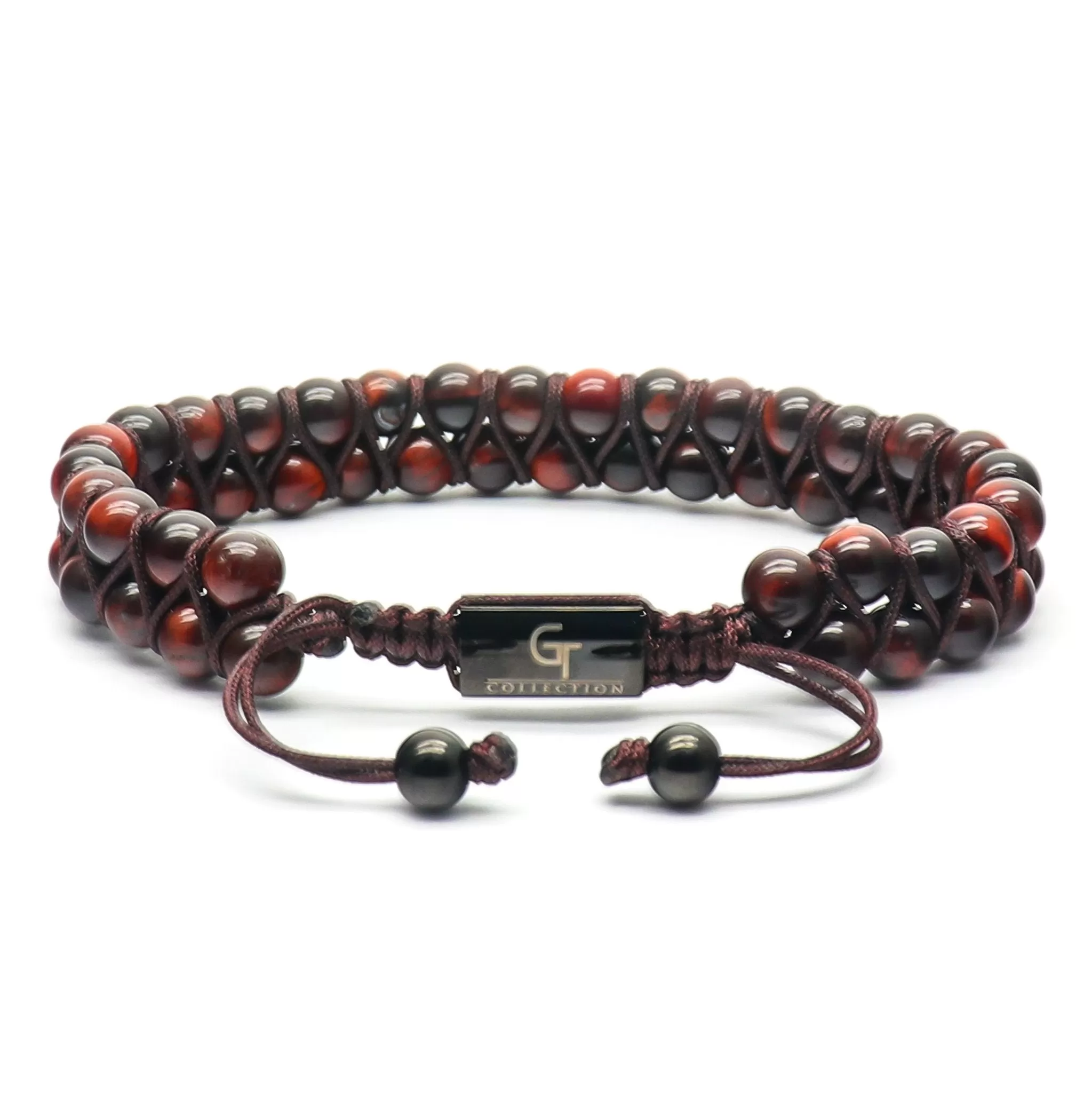 Men's RED TIGER EYE Double Bead Bracelet - One Size Fits All