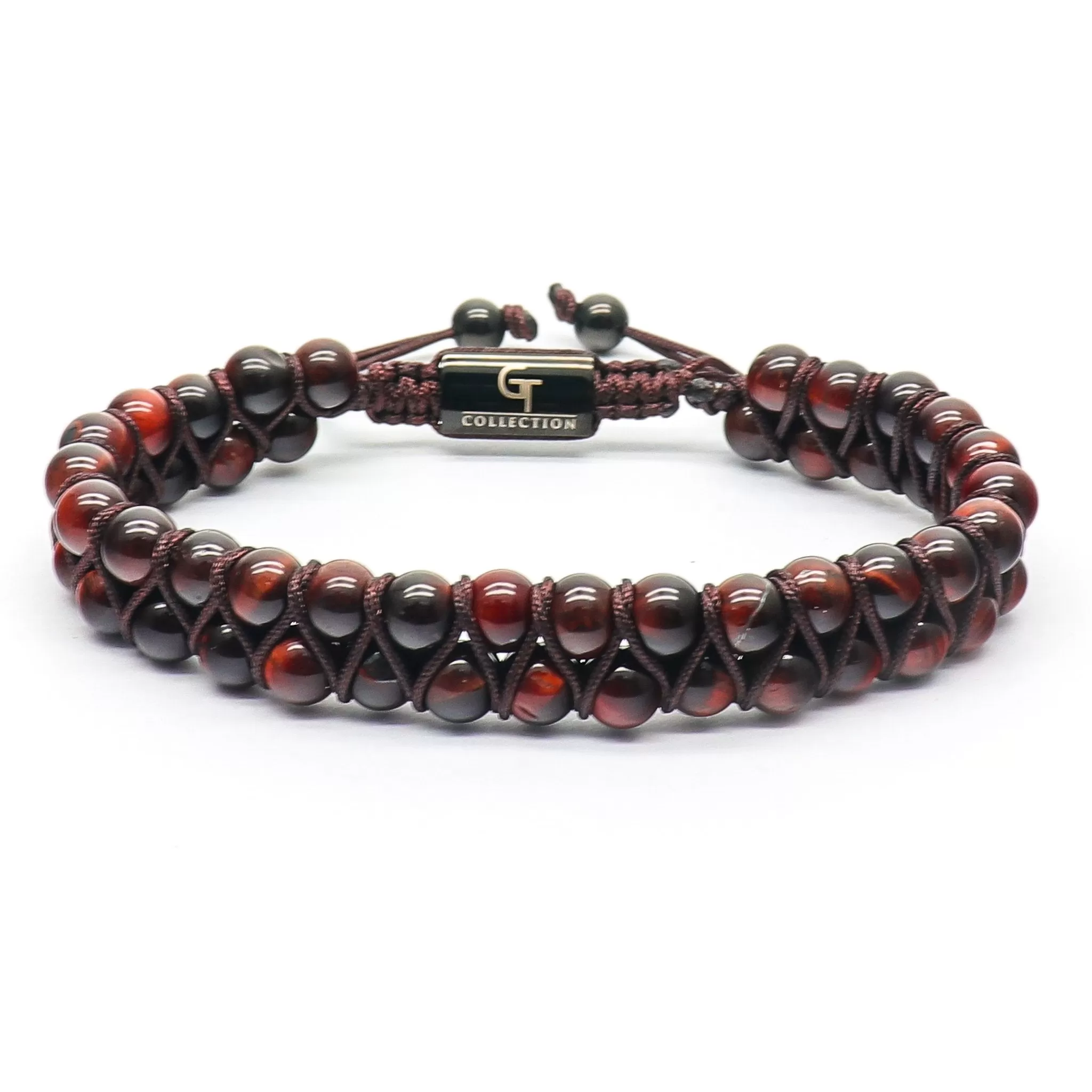 Men's RED TIGER EYE Double Bead Bracelet - One Size Fits All